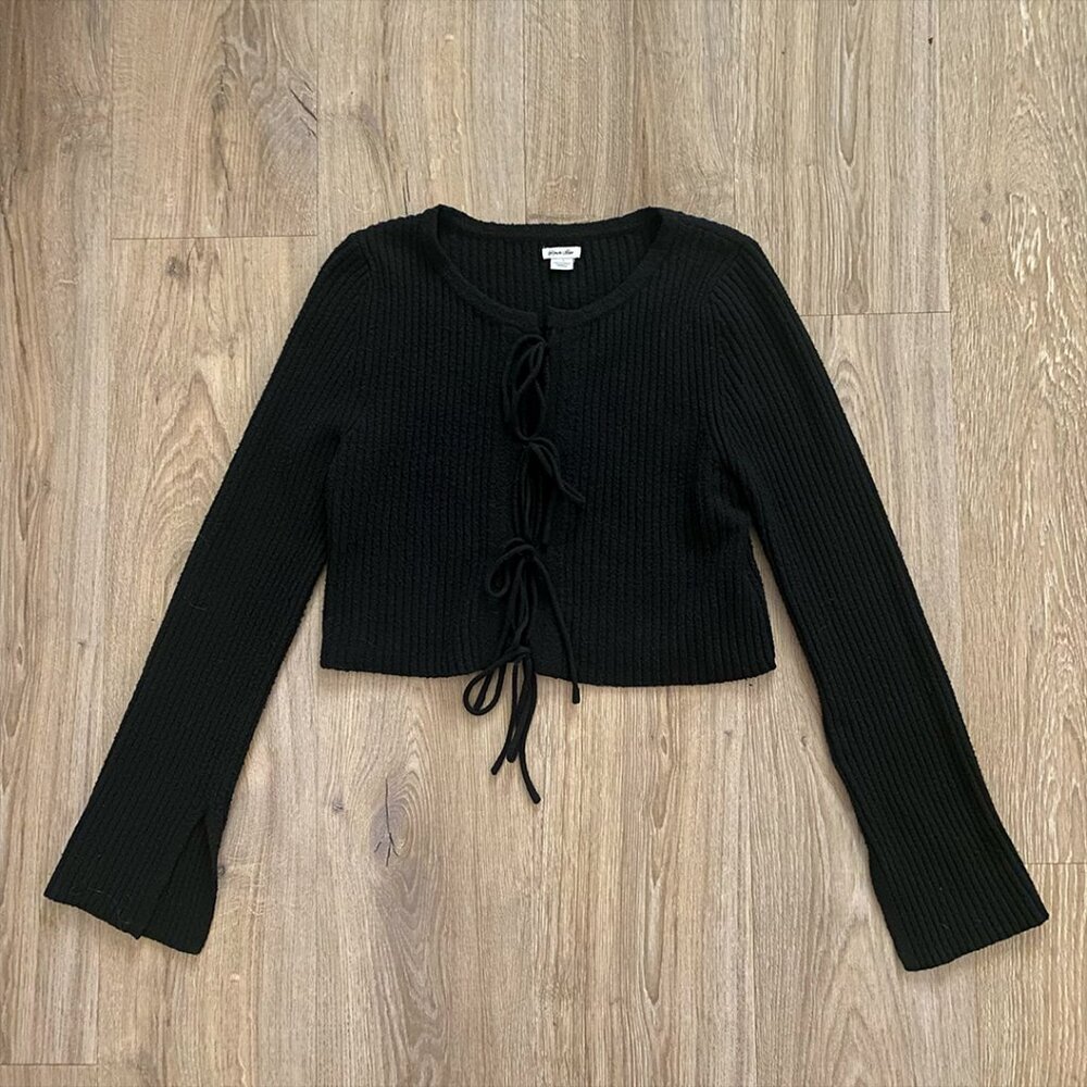 Kimchi Blue Jane Bow Tie-Front Black Cardigan